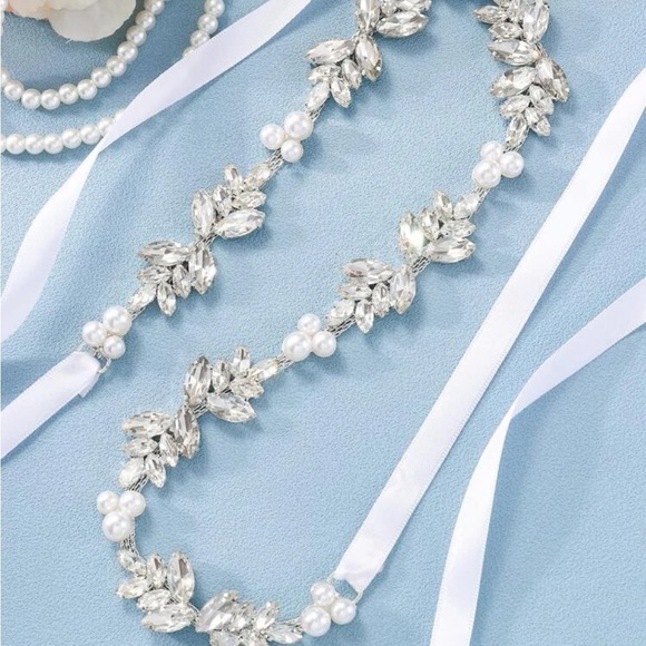 Bridal rhinestone pearl combo belt NEW - Picture 3 of 3